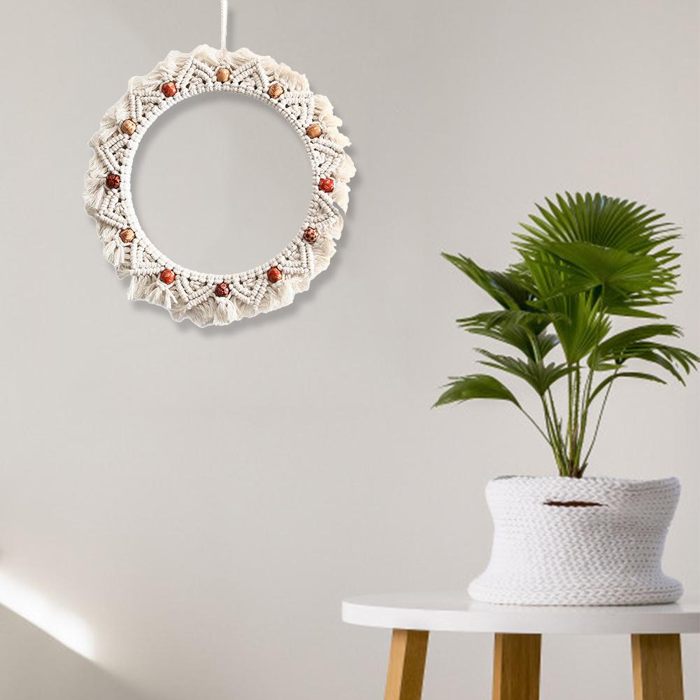 Round Lace Wall Hanging Mirror Art Deco Hand-made Cotton Rope Round Mirror For Living Room Woven Wall-mounted Mirror Frame