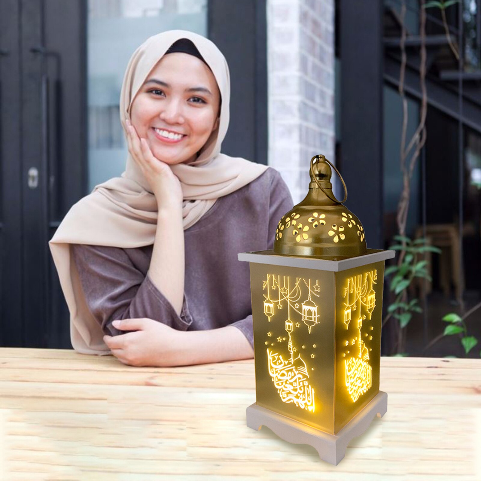 Hout Led Ramadan Lantaarn Moslim Ramadan Eid Al-Fitr Lantaarn Spot Decoratie Festival Handwerk Ornamenten Christian Ark Ornament