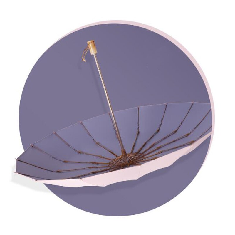 Paraguas plegable ligero de 16k de para lluvia, para mujer, sombrilla Anti-UV resistente al agua, paraguas de viaje con mango de madera: light pink