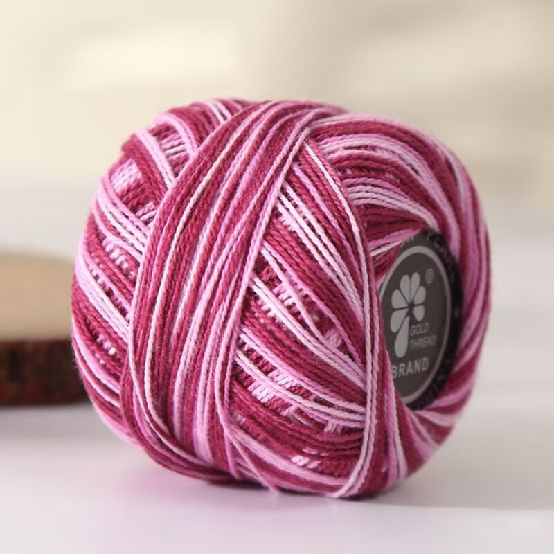 Rollo de hilo de encaje para ganchillo, suministros de costura para bordado teñido, acolchado, tamaño 5, 20g: CHERRY púrpura