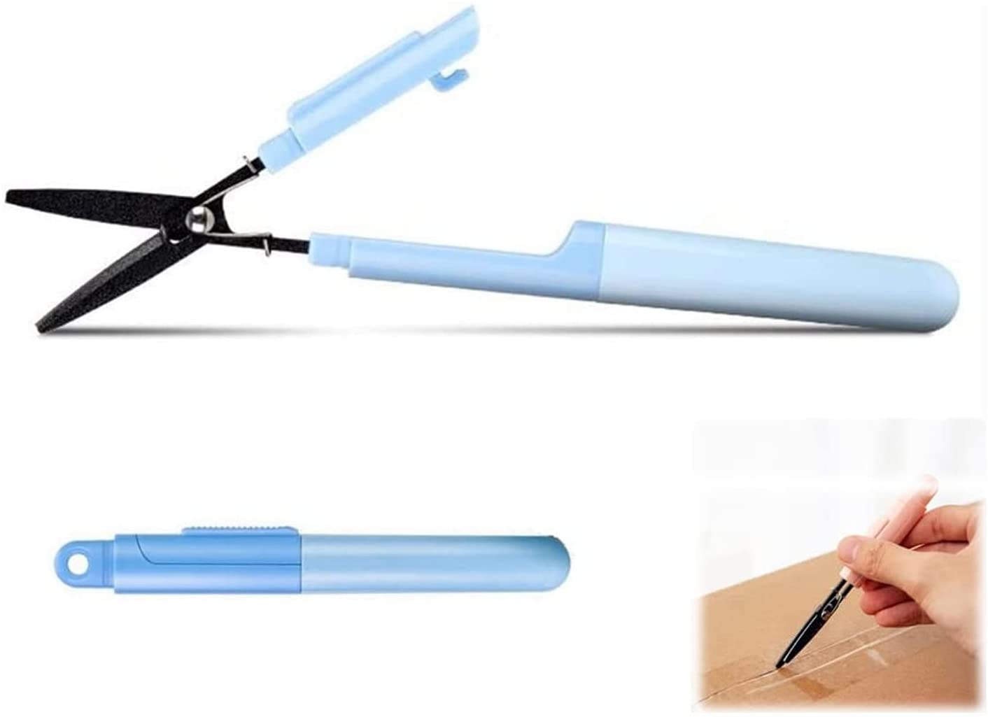 Multifunctional Deformation Scissors Quickly Disassembled Scissors Pen Style Compact Twiggy Scissors with Cover Cutting Tool: Blue