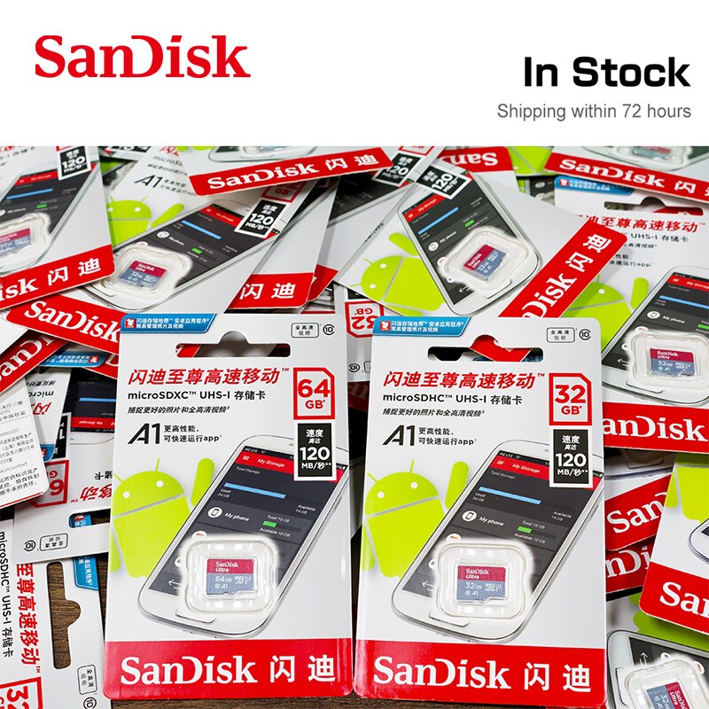 Sandisk Micro Sd-kaart Class10 Tf Card 16Gb 32Gb 64Gb 100% Originele 128Gb 256Gb Max 120 Mb/s Geheugenkaart Voor Smartphone En Tablet