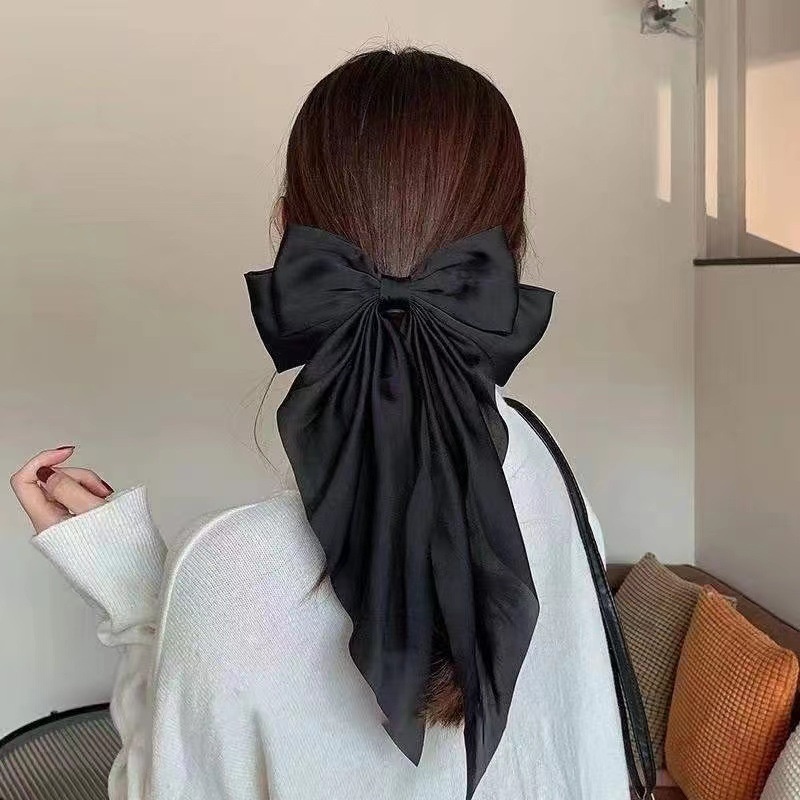 Pinza para el pelo con lazo de gasa para mujer, pasadores de horquilla con lazo grande para niña, Clip para cola de caballo de Color sólido, accesorios para el cabello,: Gris