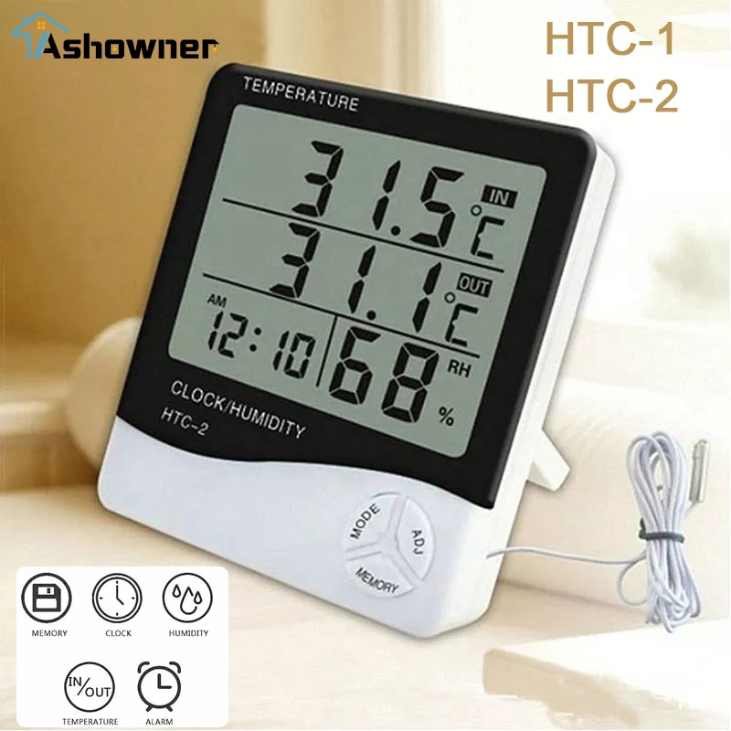 Lcd Elektronische Digitale Temperatuur Vochtigheid Meter Indoor Multifunctionele Thermometer Hygrometer Weerstation Klok HTC-1 HTC-2