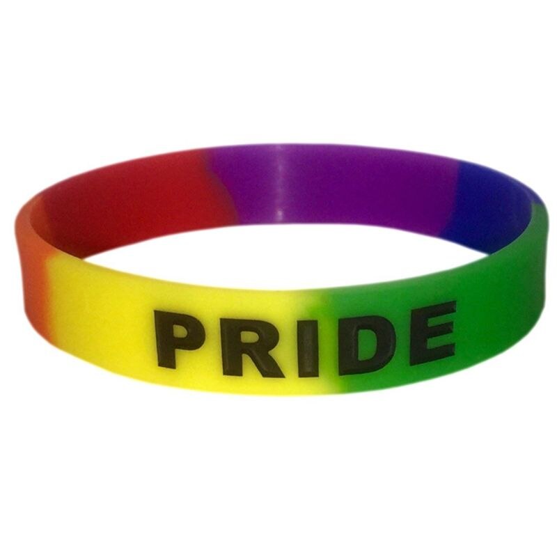 18 rodzajów Unisex LGBT tęcza do bransoletki z napisem Party Parade opaska sportowa na nadgarstek sześciokolorowa gejowska lesbijka duma guma silikonowa: F
