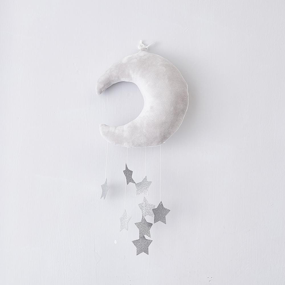 Baby seng hængende legetøj soft star moon crib vedhæng sengetøj sæt ornament dejlige sky væg indretning udstoppet legetøj: Grå og sølvfarvet