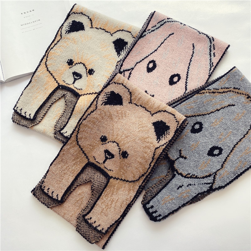 Efterår vinter koreansk tegneserie bjørn kanin form baby tørklæde drenge piger strikkede tørklæder børn udendørs dyr hals varmere