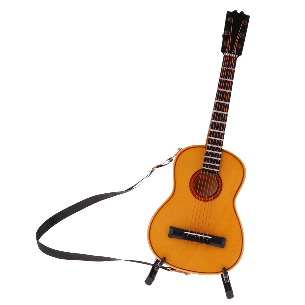 1/6 Schaal Houten Gitaar Akoestische Basgitaar Speelgoed Miniatuur Collectible Ambachten