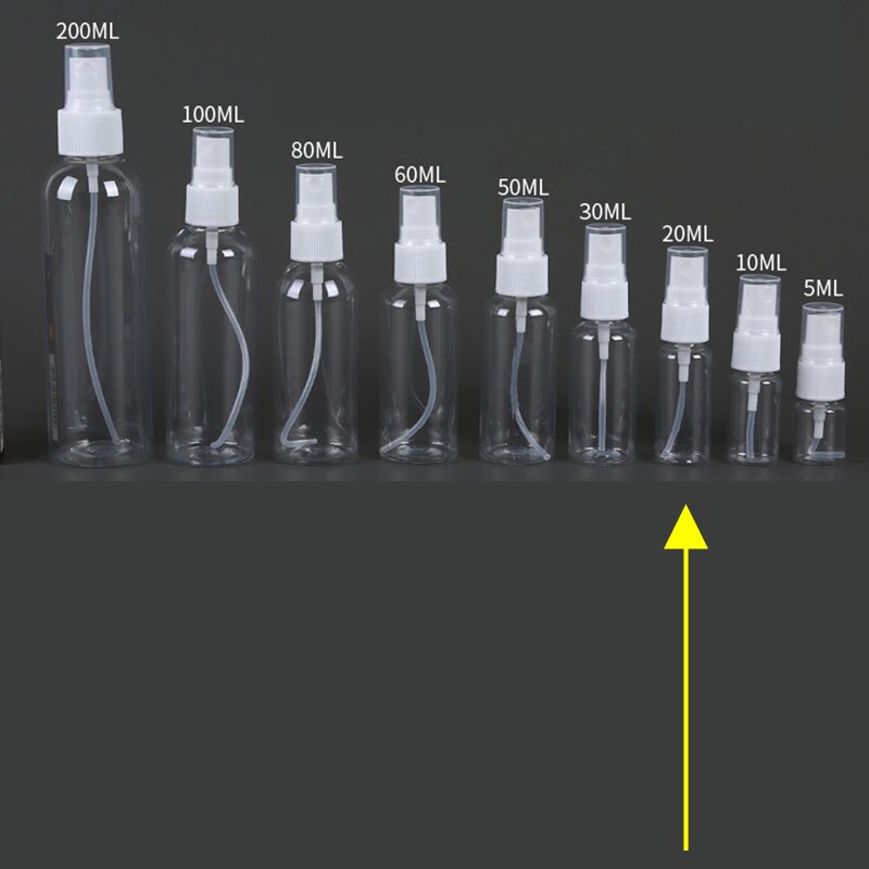 10 stk bærbare små gennemsigtige plast tomme sprayflaske genopfyldelige flasker 5ml/10ml/20ml/30ml/50ml/60ml/80ml/100ml/200ml: 20ml