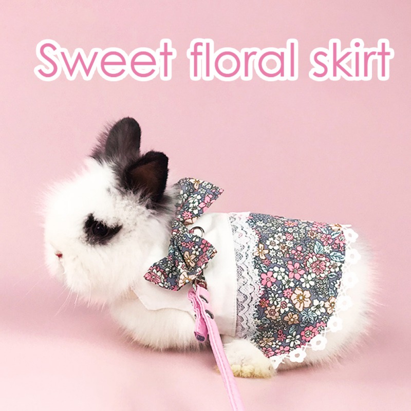 Bunny Rabbit Clothes Cute Floral Small Animal Harness Leash Set Chinchilla Ferret Hamster Costume Outfits Mini Dog Vest Clothes