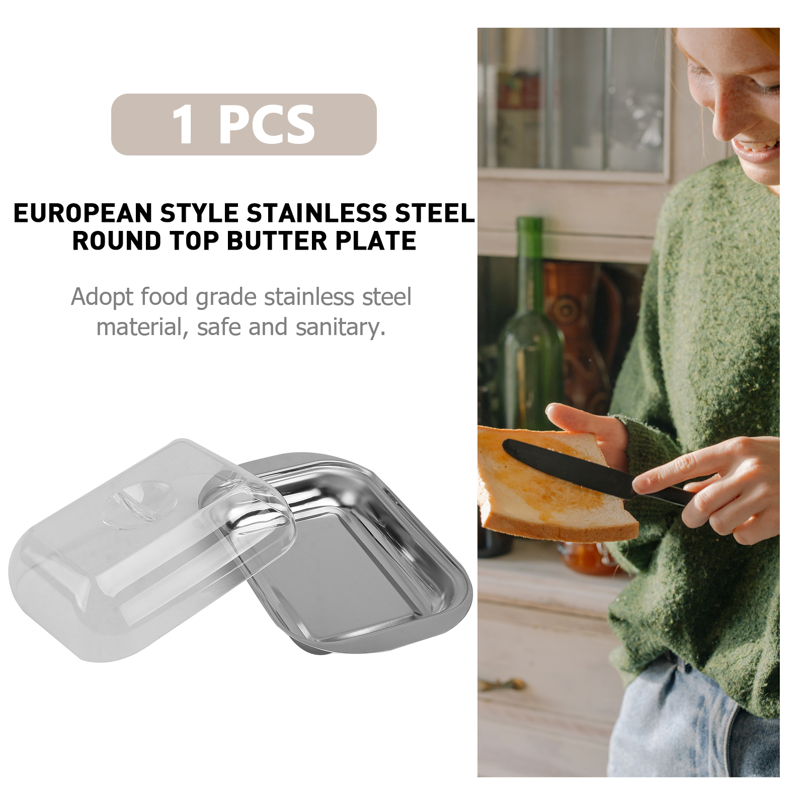 1Pc Stainless Steel Butter Plate Simple Beef Tallow Dish Storage Plate with Lid