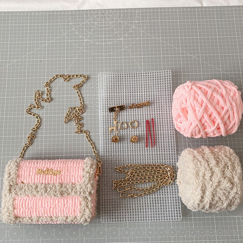 Bolsa de tejido artesanal moderna, bolso de lana de tela de malla, hecho a mano, con gancho de pestillo, bolso de hombro práctico, accesorios