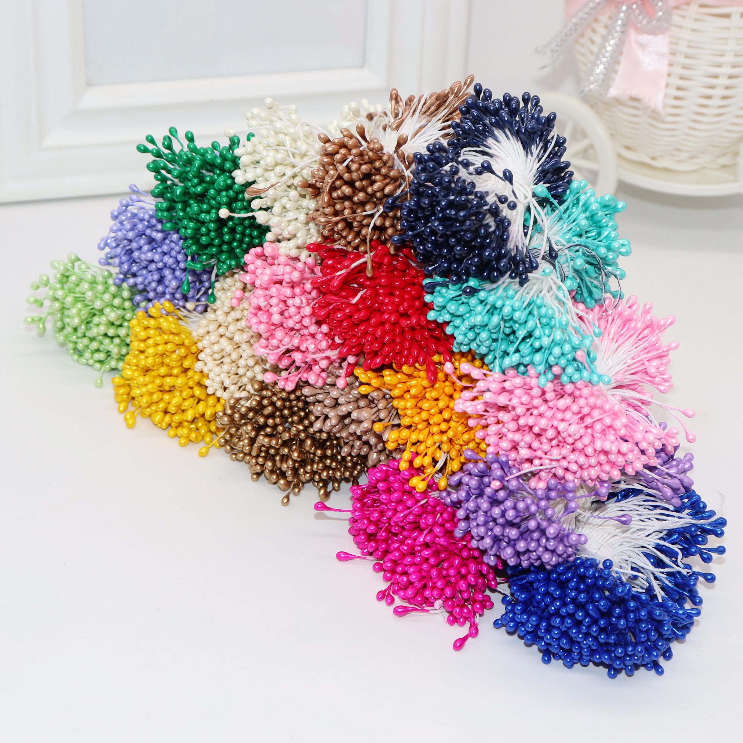 288 pièces 3mm multi couleurs options perle fleur étamine pistil décoration de gâteau pour bricolage Double têtes