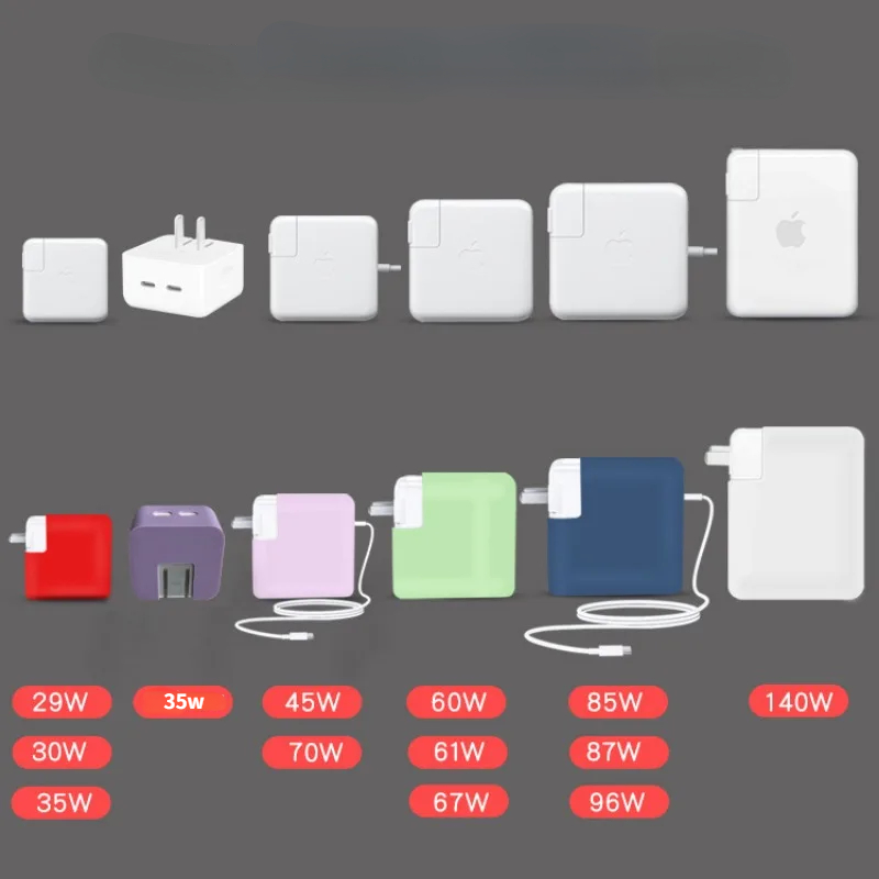 For Mac Book Pro 16 15 14 13 Inch Laptop Power Supply Silicone Case for MacBook 96 87 85 67 61 60 35 30 29W Case