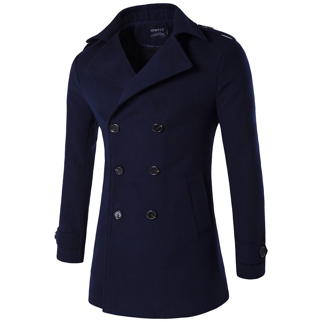 wollen jas voor mannen Herfst Winter Casual dikke double-breasted jassen wollen jas windjack voor mannen 4XL: Navy / XXL