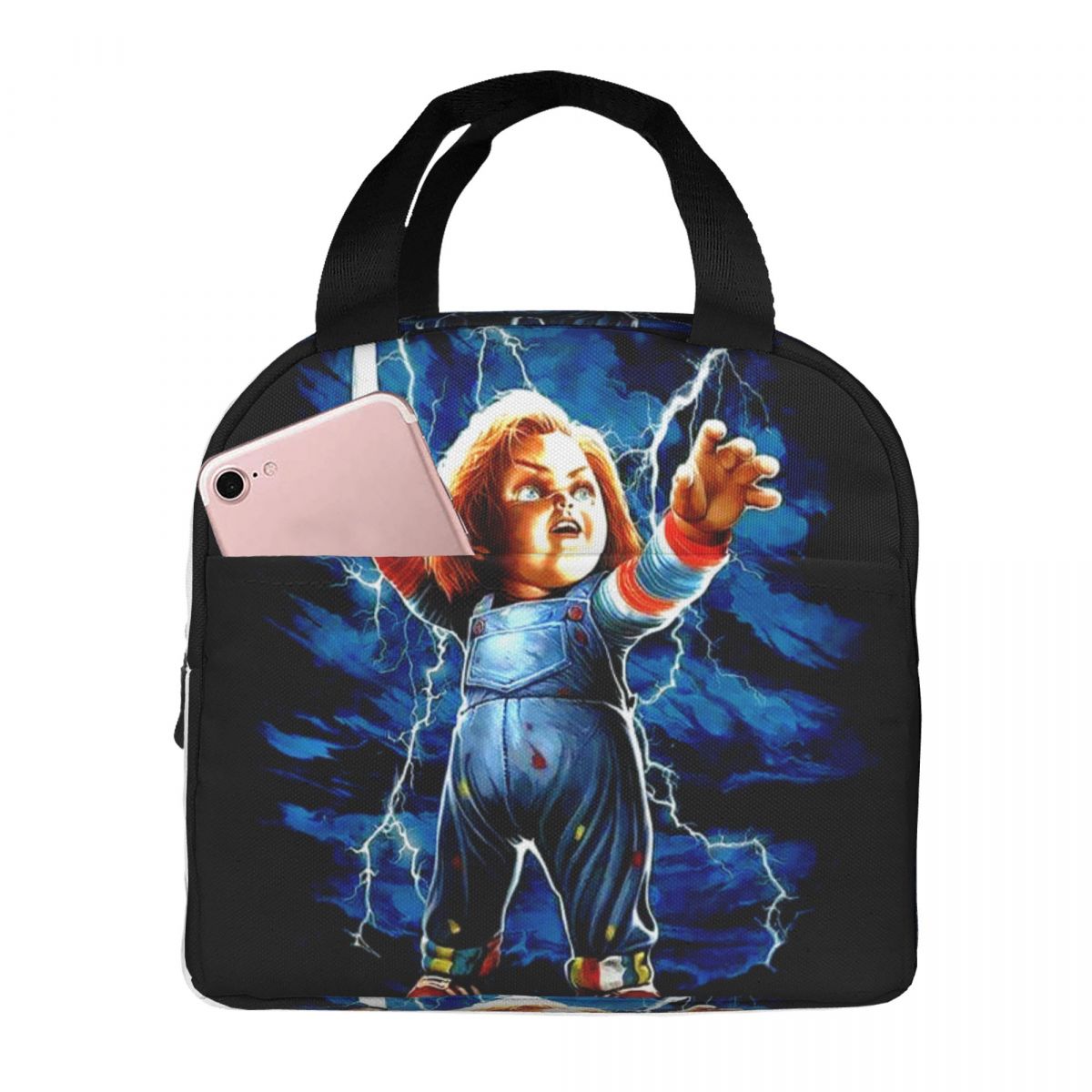 He Wants You For A Best Friend Chucky Lunch Bags Horror Portable Insulated Cooler Child's Play Thermal Picnic Work Lunch Box: Gold