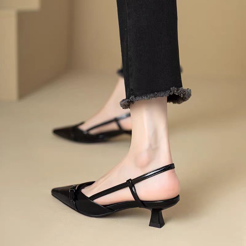 2024 zapatos de de tacones medios sexis con punta estrecha, sandalias de mujer, zapatos de tacón de de de verano, zapatos informales con talón descubierto, zapatillas de vestir