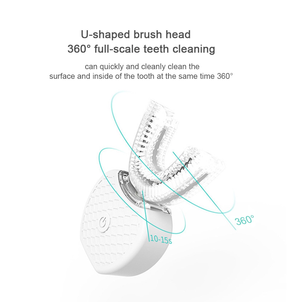 Cepillo de Dientes eléctrico sónico automático inteligente de 360 grados U tipo 4 modos cepillo de dientes carga USB blanqueador de dientes luz azul