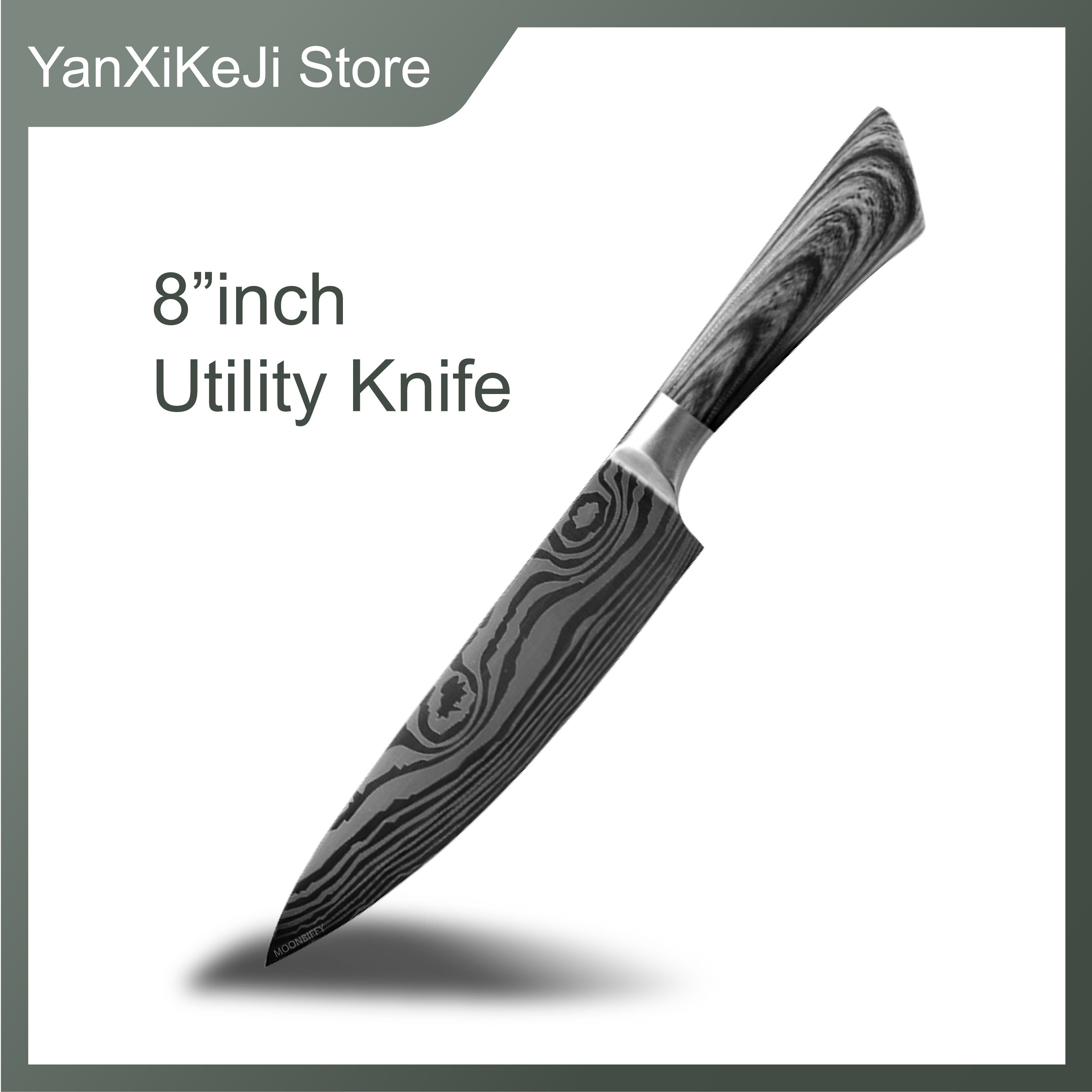 Kitchen Knife 5 7 8 inch 7Cr17 440C Stainless Steel Utility Cleaver Chef Knife Damascus Drawing Meat Santoku Cooking Tool Set: 8 inch chef