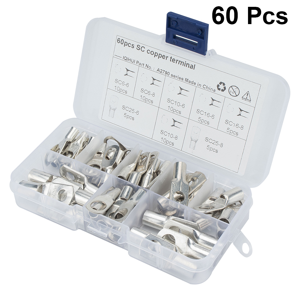 120pcs Bare Terminal Tinned Soldered Copper Crimped Tube Lug Terminal Kit for Auto