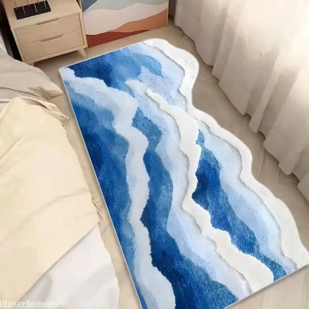 Tapete de banheiro romântico onda oceano peludo ondulado lavável azul tapete de banho 3d microfibra com apoio antiderrapante tapetes de banho