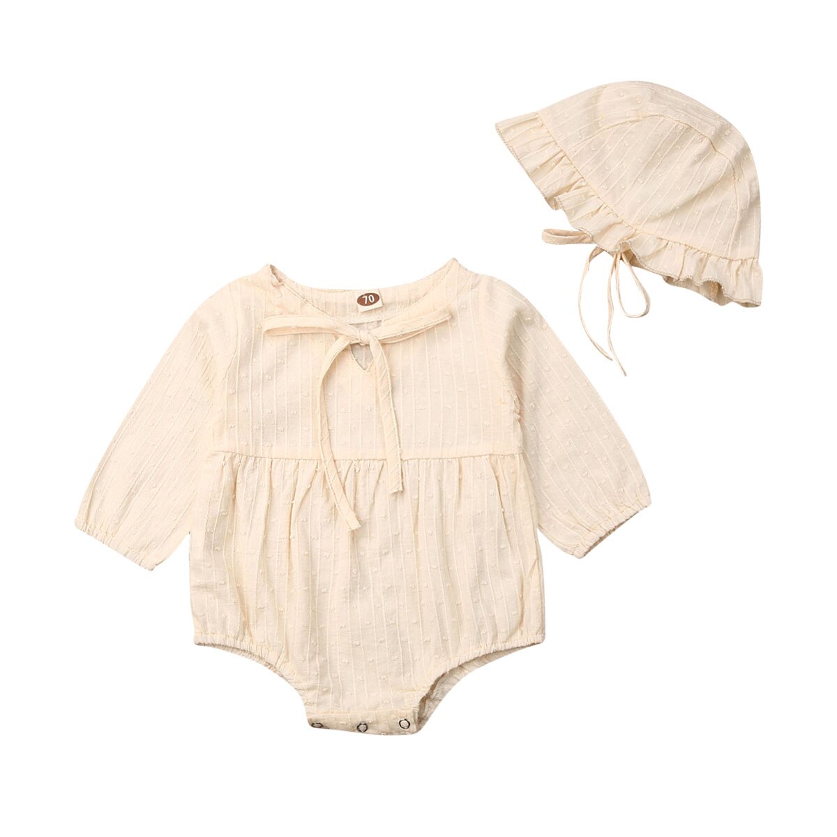 0-24M Pasgeboren Baby Jongen Meisje Met Lange Mouwen Effen Kleur Katoen Bodysuit Jumpsuit Hoed 2 STUKS Outfits Baby kleding: Beige / 12m