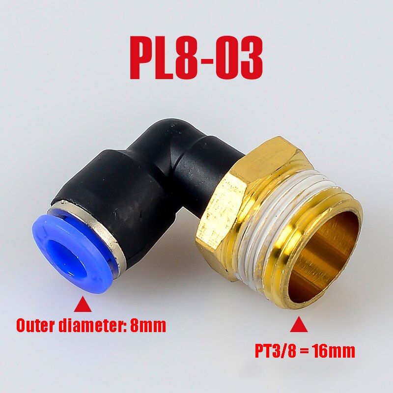 Pl pneumaattinen liitin 4mm-12mm letku  od 1/8 " 1/4 " 3/8 " 1/2 " uros pneumaattinen kierre putki kulmaliitin putki ilma työnnetään sisään: Pl8-03