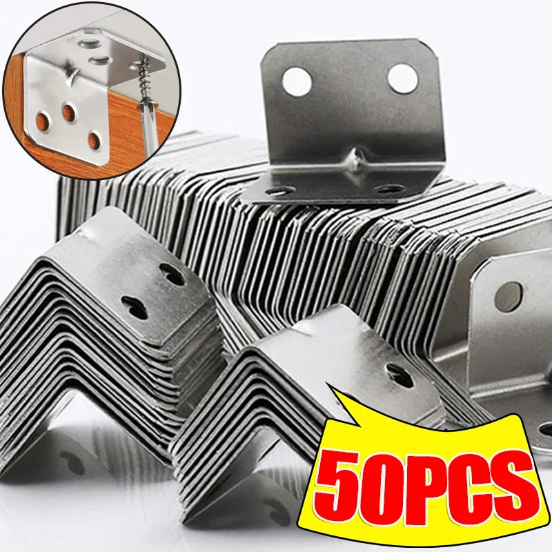 Soporte de esquina Universal de acero inoxidable, soporte fijo de ángulo recto de 90 grados, muebles de madera, marco de cama, accesorios para gabinete, 50/10 Uds.