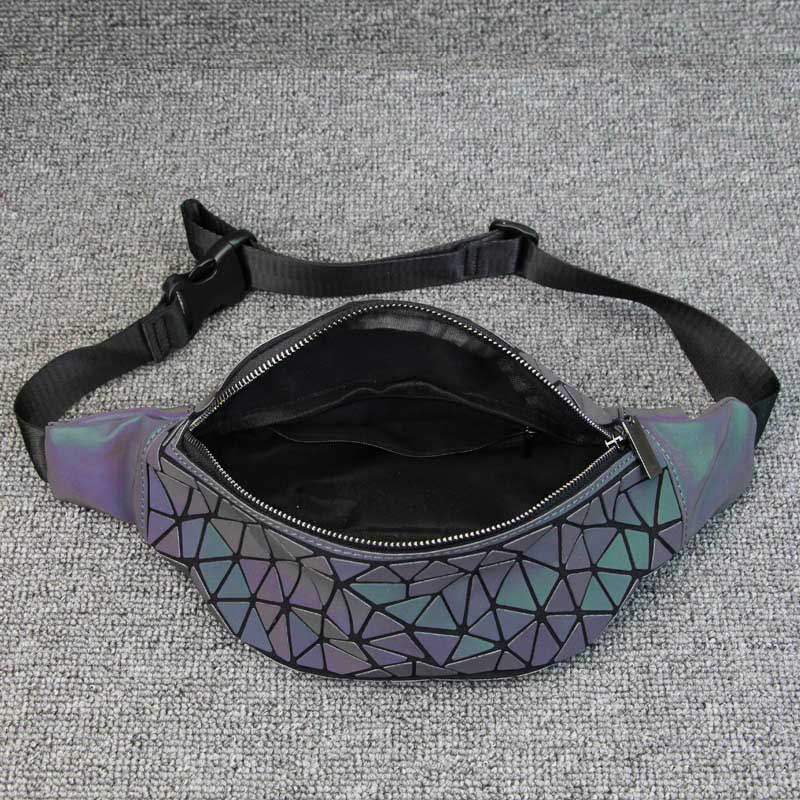 Dame midjeveske fanny pack luksusmerke geometrisk lysende belteveske holografisk reise menn brystvesker håndveske midjepakke