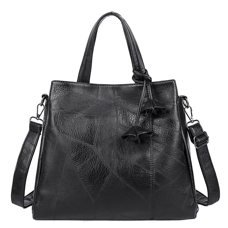 Smooza dames kwastjes ornamenten tassen patchwork handtas feesttas dames messenger crossbody schoudertassen dames handtassen: Zwart
