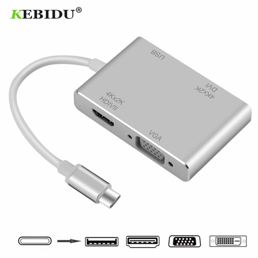 Kebidu 4 In 1 Usb 3.1 Usb C Type C Naar Vga Dvi Usb 3.0 Adapter Kabel Voor Laptop Apple usb C Hub Splitter
