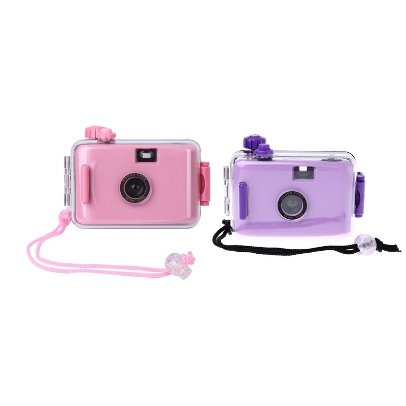 2x Bambini Macchina Fotografica Della Pellicola film D'epoca Macchina Fotografica Impermeabile e Antiurto con Custodia (Rosa e viola)