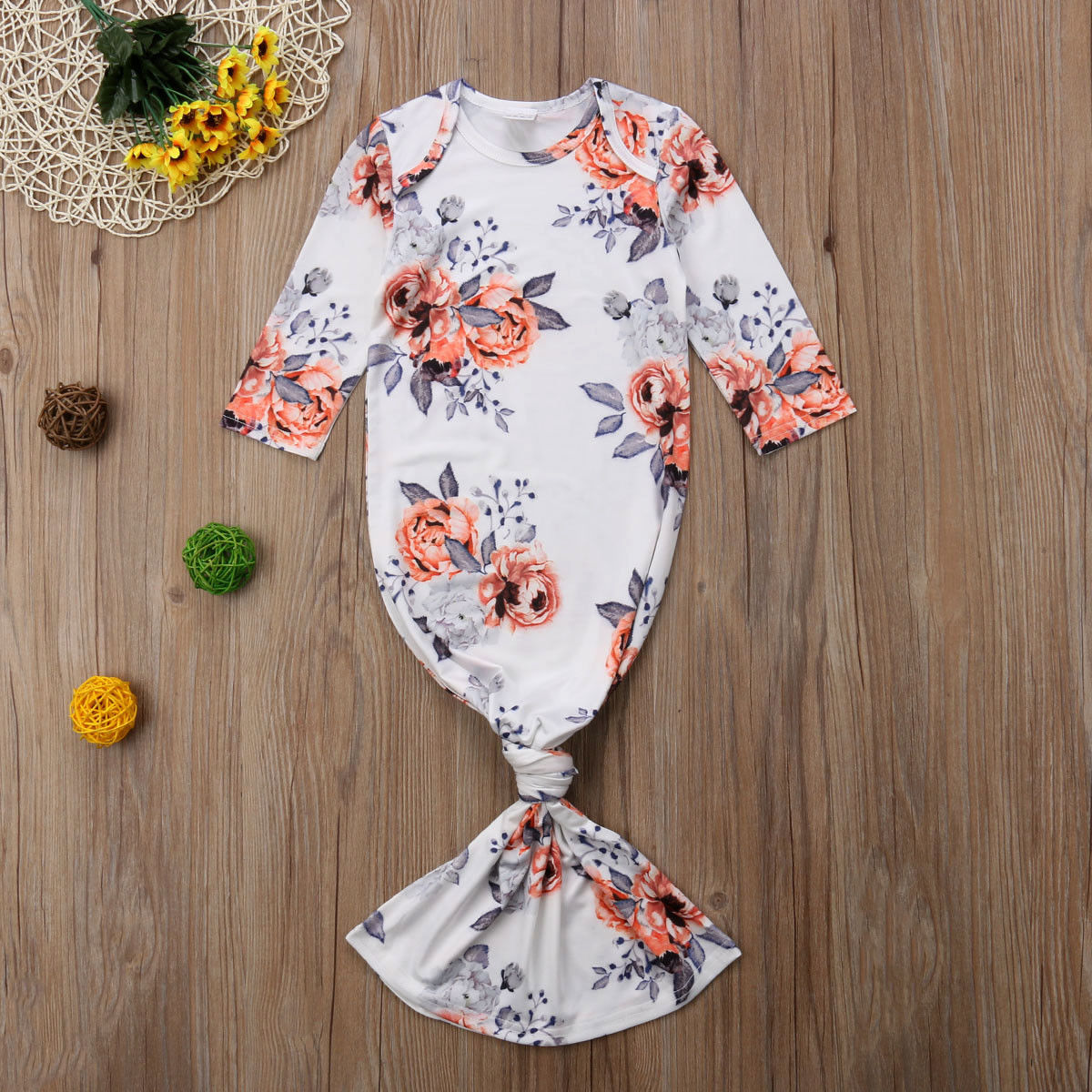 Pasgeboren Baby Baby Meisje Bloemen Nachtkleding Pyjama Robe Gown Katoenen Kleding 0-6 m