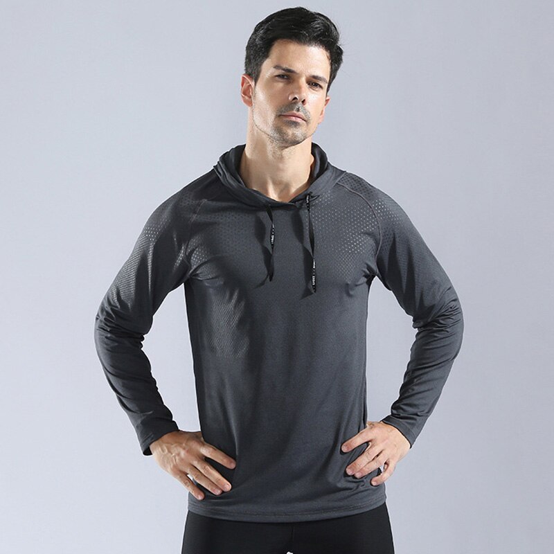 Raskt tørr treningsstudio fitness klær menns lange ermer løpejakke frakk sweatshirt hette topper utendørs trening sportsklær