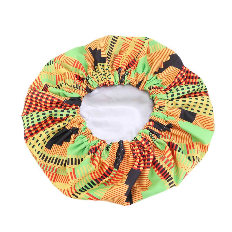 Dubbelt lager satin turban afrikanskt mönster tryck motorhuv kvinnor dag natt sömn mössa extra stor huvud klädsel dam huvud omlott hatt: Stil 434-4