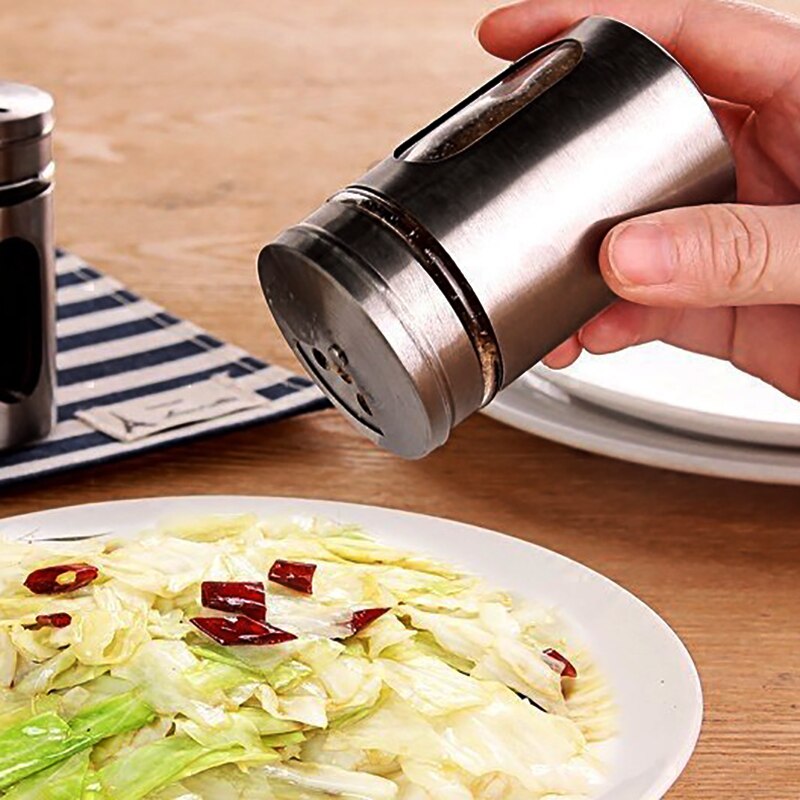 Stainless Steel Lid Condiment Pot Seasoning Bottle Glass Kitchen Supplies And Materials Saltcellar Rotational Regulation