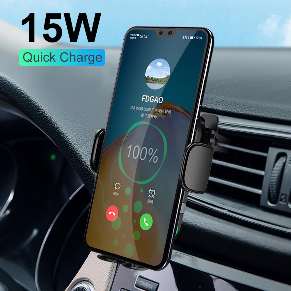 15W Schnelle Ladung Auto Telefon Halfter Qi Drahtlose Ladegerät Automatische Spann Luft entlüften Stehen in Auto Für iPhone 11 XS X Samsung S20 S10