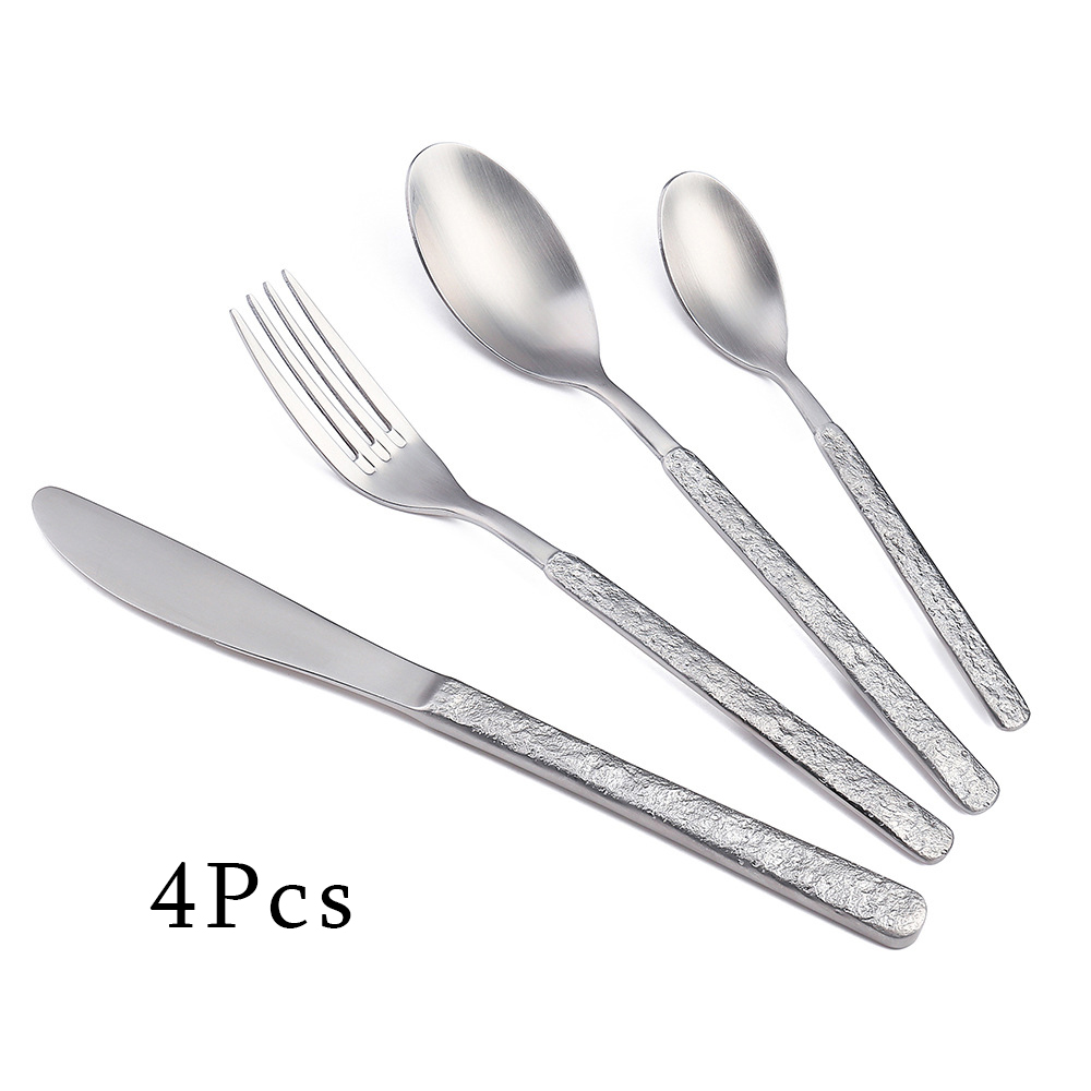 Bright Silver Cutlery Mirror Stainless Steel Household 4pcs Kitchen Tablewares Set Steak Knife Fork Coffee Spoon Dessert Fork: silver-B