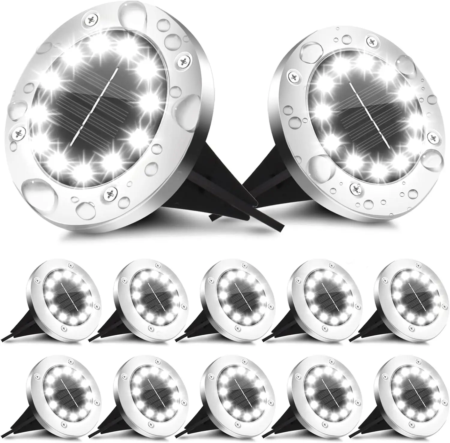 Luces solares para el suelo, decoraciones para exteriores, luces solares de jardín de 12 LED impermeables, luces de disco solares para patio, camino, césped, Patio
