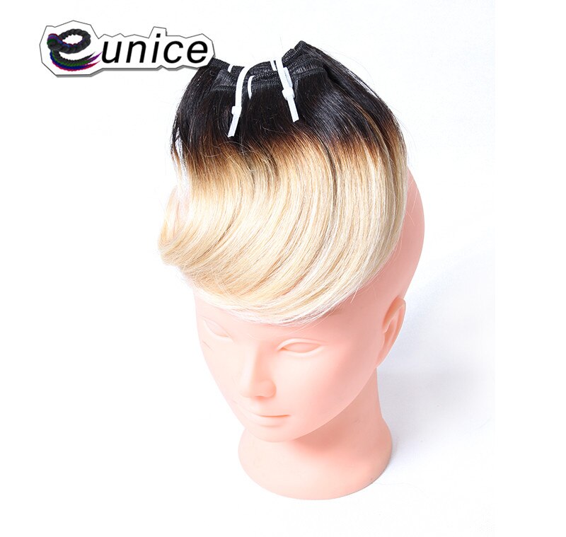 Tissage synthétique deux tons ombré-Eunice | Mèches courtes Body Wave, racines foncées, 8 pouces, 1 lot de 4 pièces, lot de 100 grammes pour femmes: T1B/613