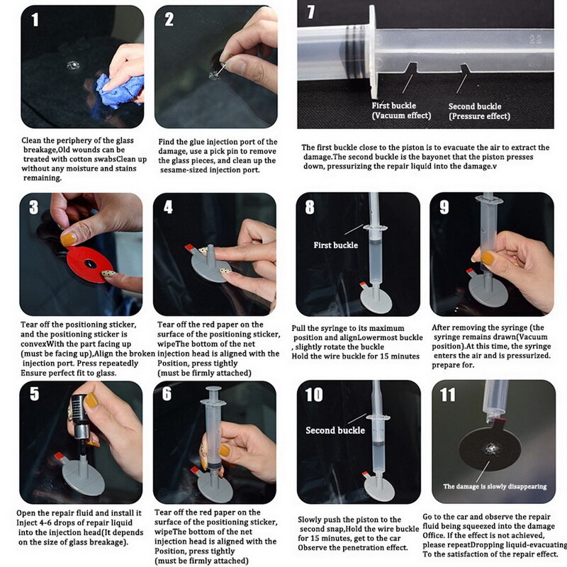TOSPRA Kit de reparación de parabrisas DIY, herramienta de reparación, juegos de mantenimiento automotriz, Cuidado de Automóviles, Chip de grieta de cristal para coche, CE