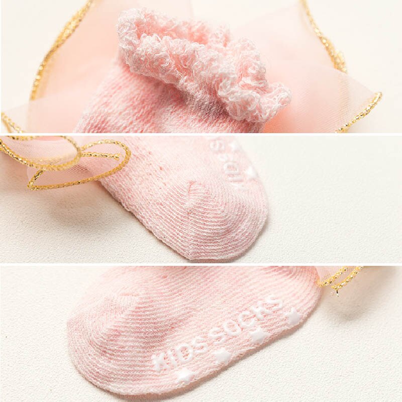 Summer Newborn Socks Bow Pompom Non-slip Baby Girl Socks Cute Lace Pearl Infant Ankle Born Socks recien nacido