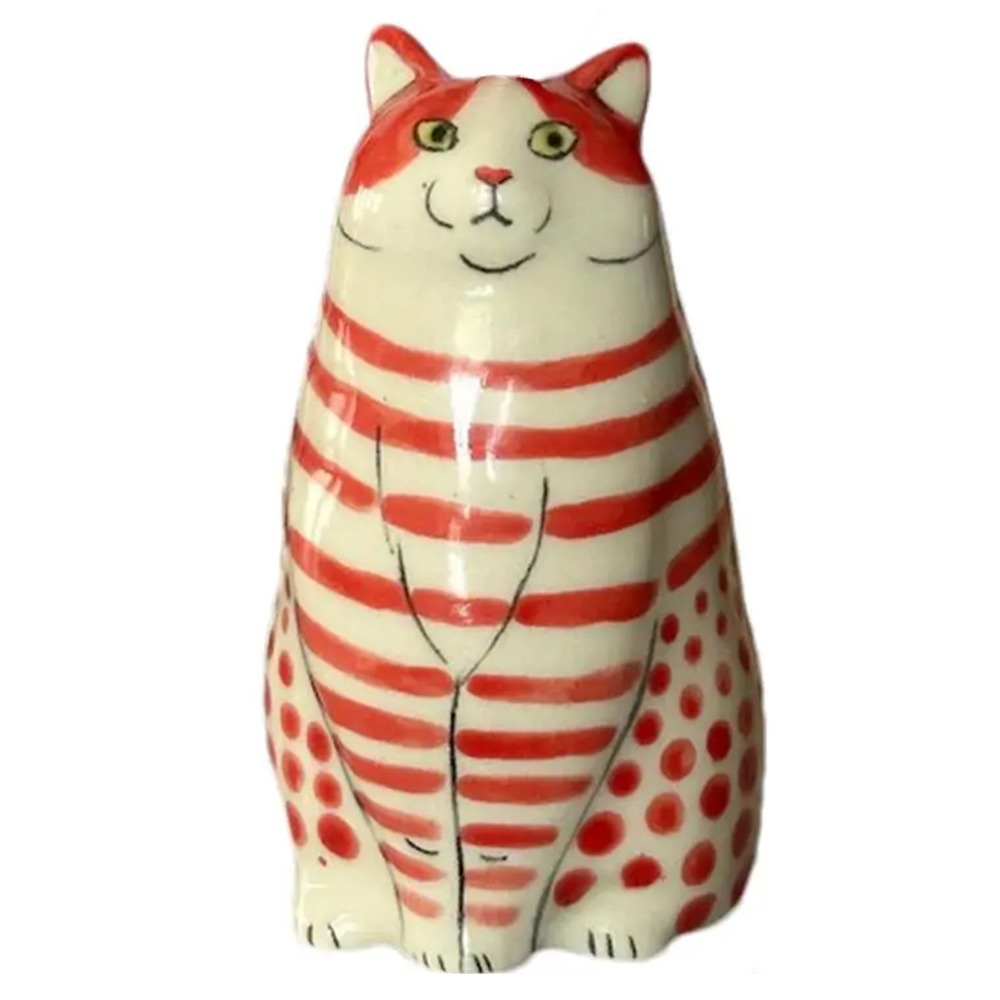Multicolored polka dot cat vase, cute creative small animal flower vase, small caliber, resin cat vase, wedding decoration: Red