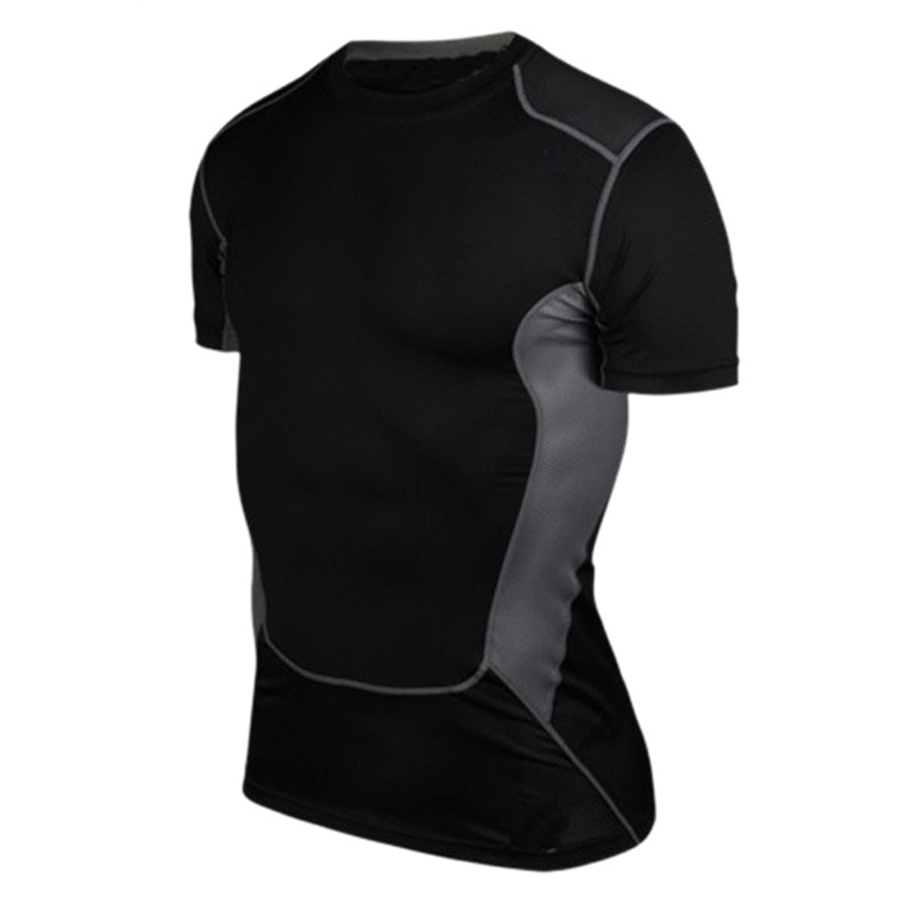 Men Compression Elastic Under Base Layer Top Tight Short Sleeve T-Shirt Sport Collection: Black / XL