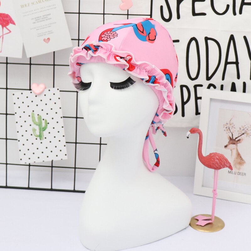 Handgemaakte kant zwembad flamingo's patroon badmuts hoed voor vrouwen lang haar badmuts strandmutsen grote gratis maat