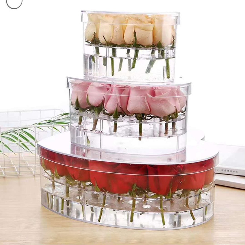 Heart Clear Acrylic Eternal Flower Boxes +Lid Transparent Rose Flower Packaging Florist Makeup Organizer Valentines Day DIY