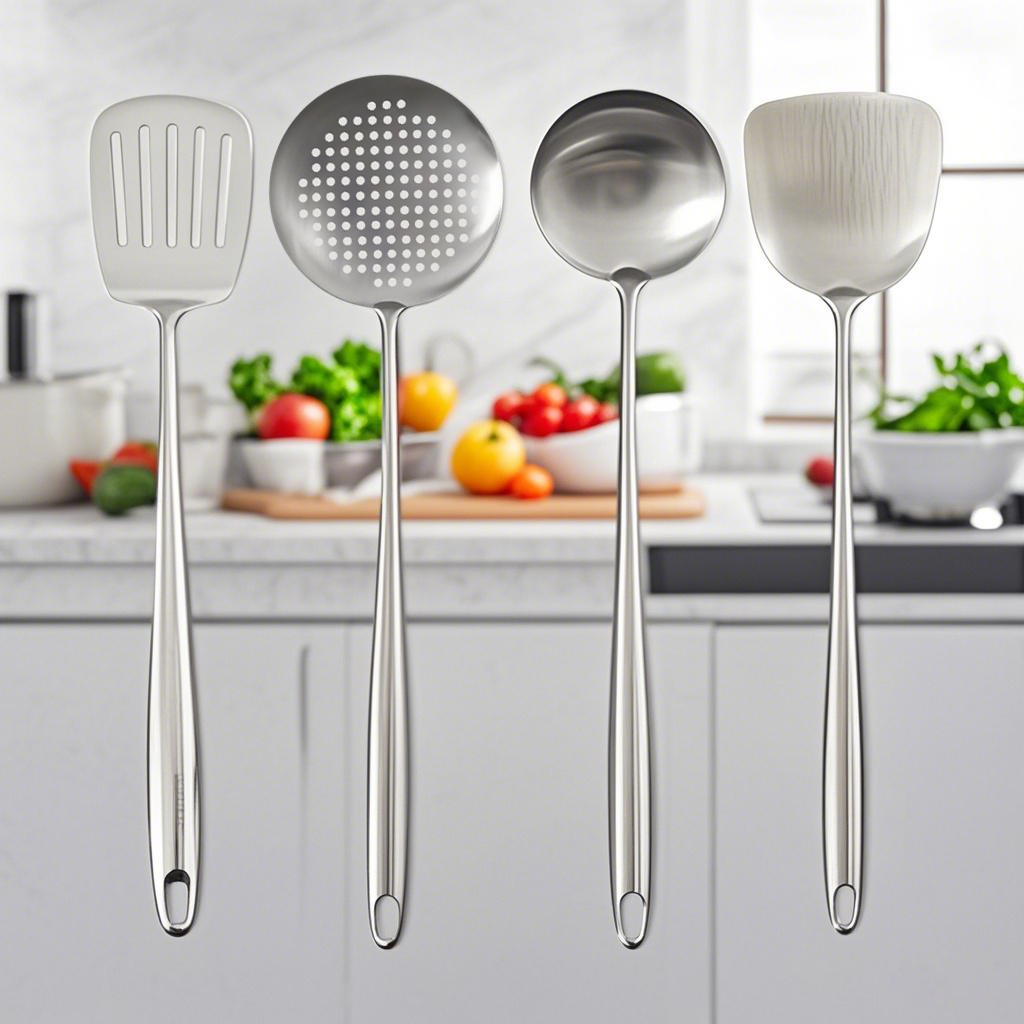 Espátula wok de aço inoxidável para alimentos, utensílios de cozinha de metal com fenda, colher, concha, conjunto de utensílios, acessórios de cozinha, ferramentas de cozinha