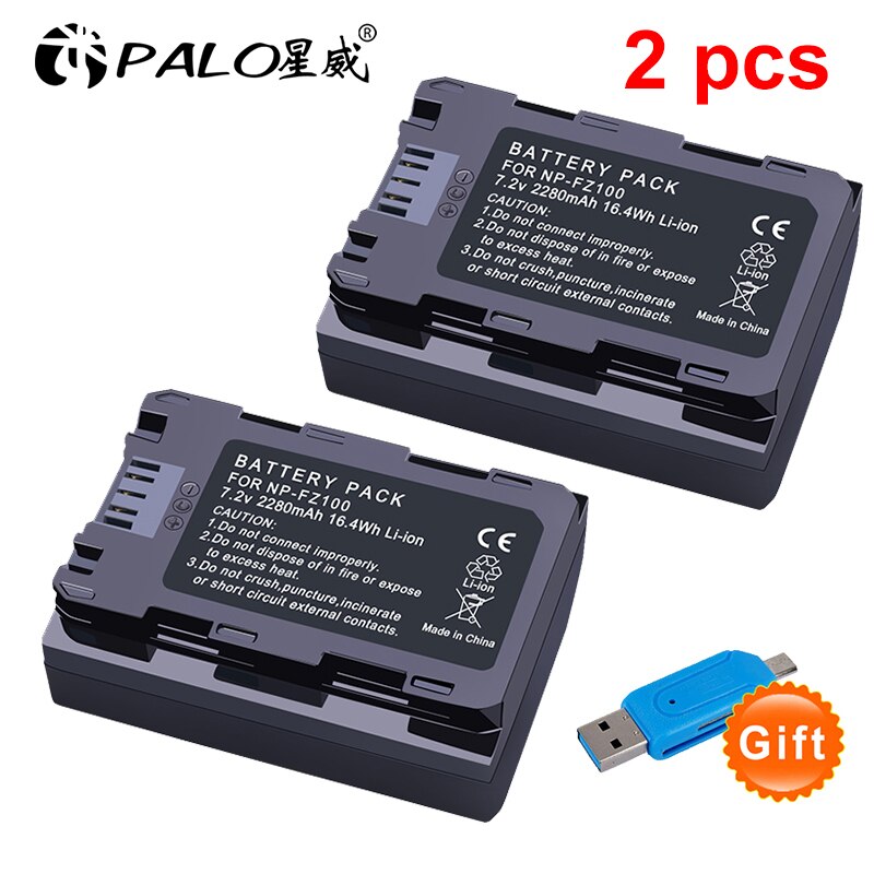 Voor Sony Batterij 7.2V 2280Mah NPFZ100 Np FZ100 Batterij + Lcd Dual Usb Oplader Voor NP-FZ100 Camera Batterij a9 A7R Iii A7 Iii A6600: 2 battery