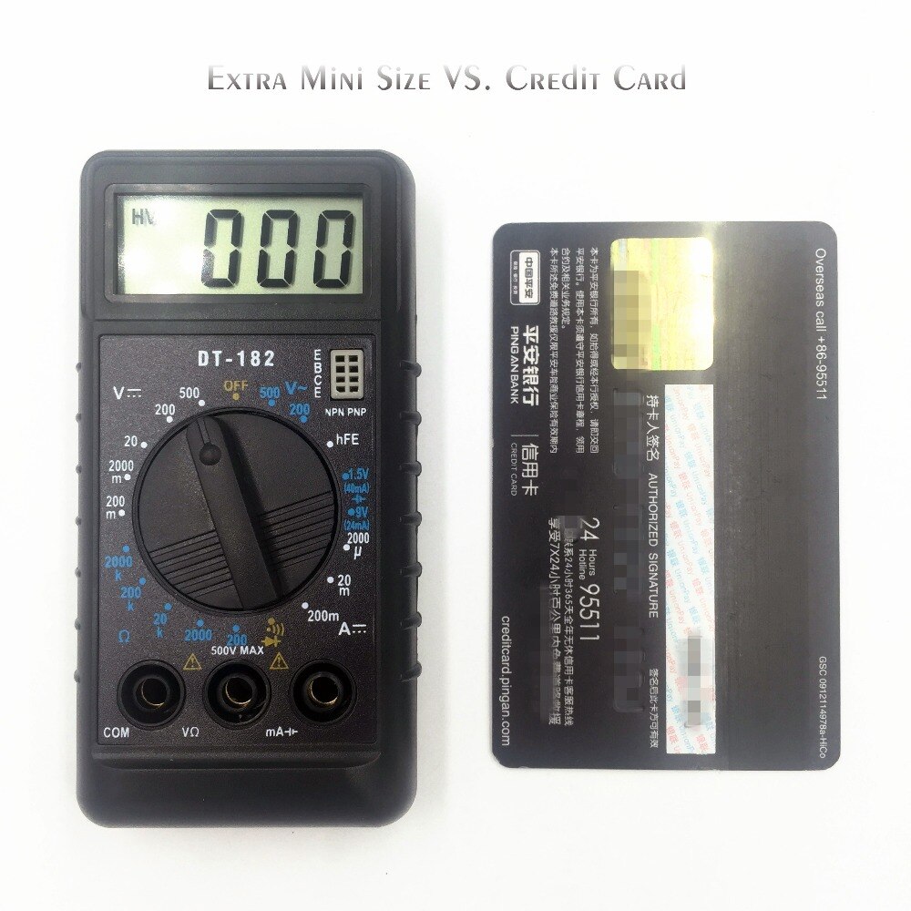 DT182 Extra Mini Digital Multimeter with Buzzer Overload protection Pocket Voltage Ampere Ohm Meter DC AC LCD Portable
