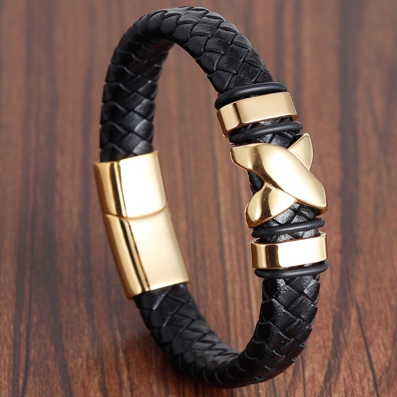 Men Retro Magnetic Clasp Bracelet Gold and Silver Color Bracelet: gold